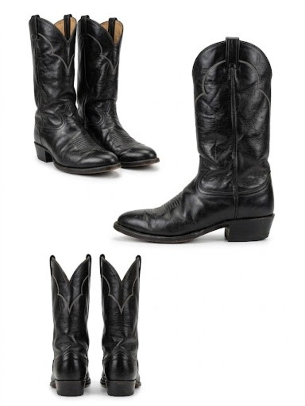 Tony Lama Black Leather Western Cowboy Boots